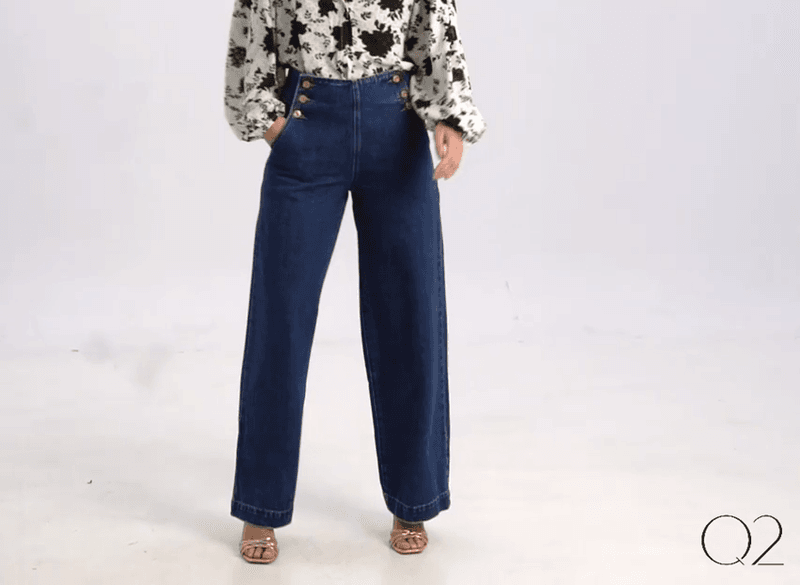 Button Front Jean i Mid Blue