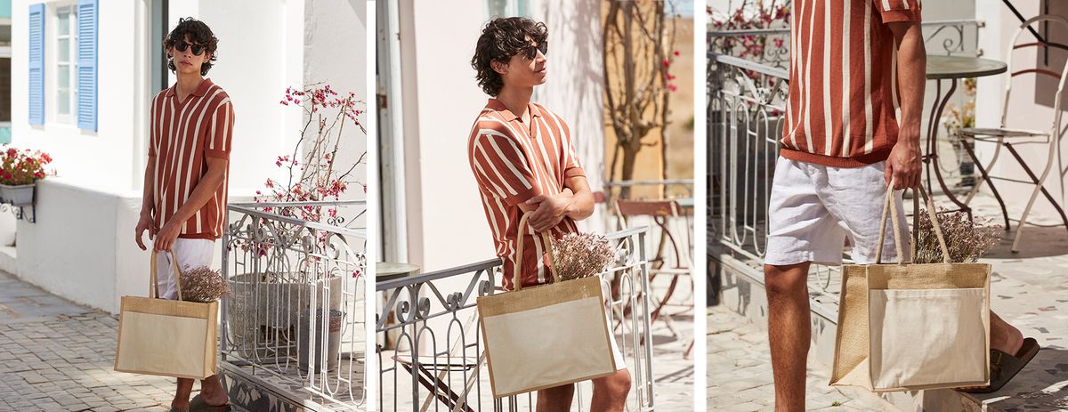 Cotton pocket natural starched jute shopper